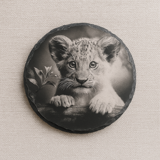 Lion Cub Slate Coaster – Natural Slate • Enhanced Detail Finish