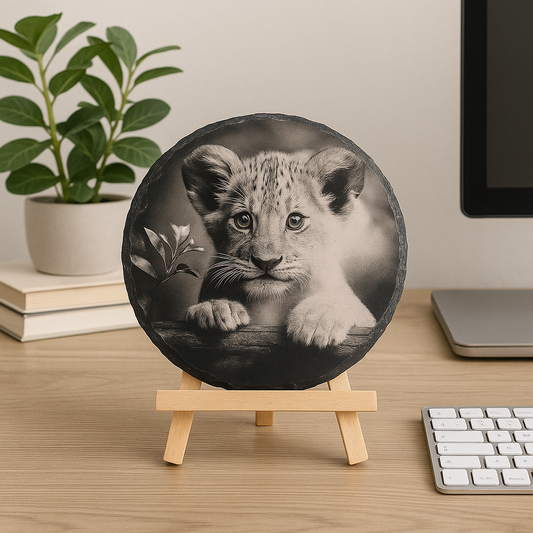 Lion Cub Slate Coaster – Natural Slate • Enhanced Detail Finish