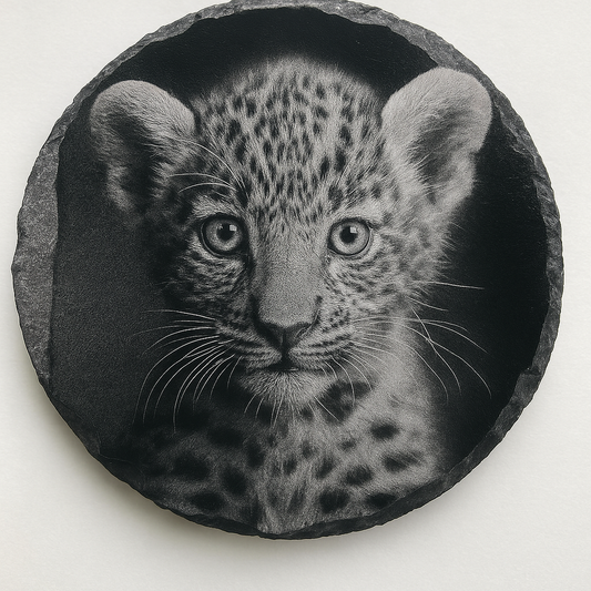 Leopard Cub Slate Coaster – Natural Slate • Enhanced Detail Finish