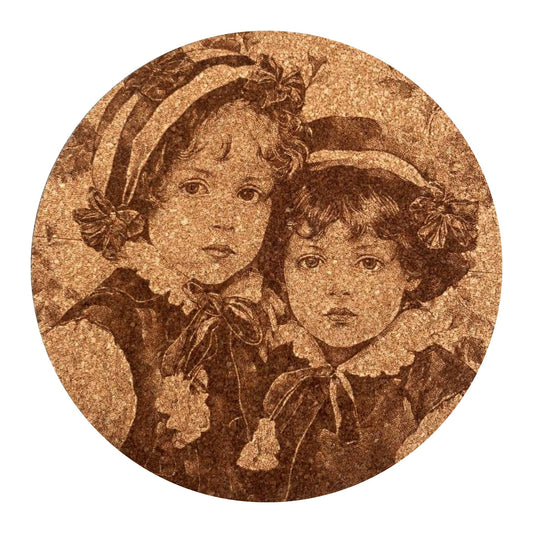 Engraved Cork Coaster - Vintage Children Illustration