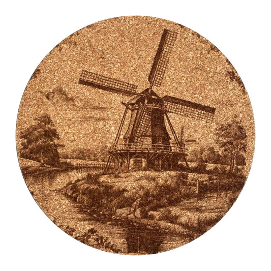 Dutch Windmill Vintage Coaster - Engraved Cork