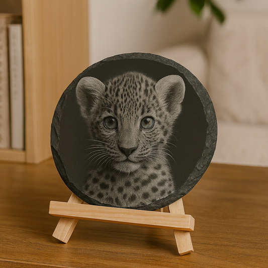 Leopard Cub Slate Coaster – Natural Slate • Enhanced Detail Finish